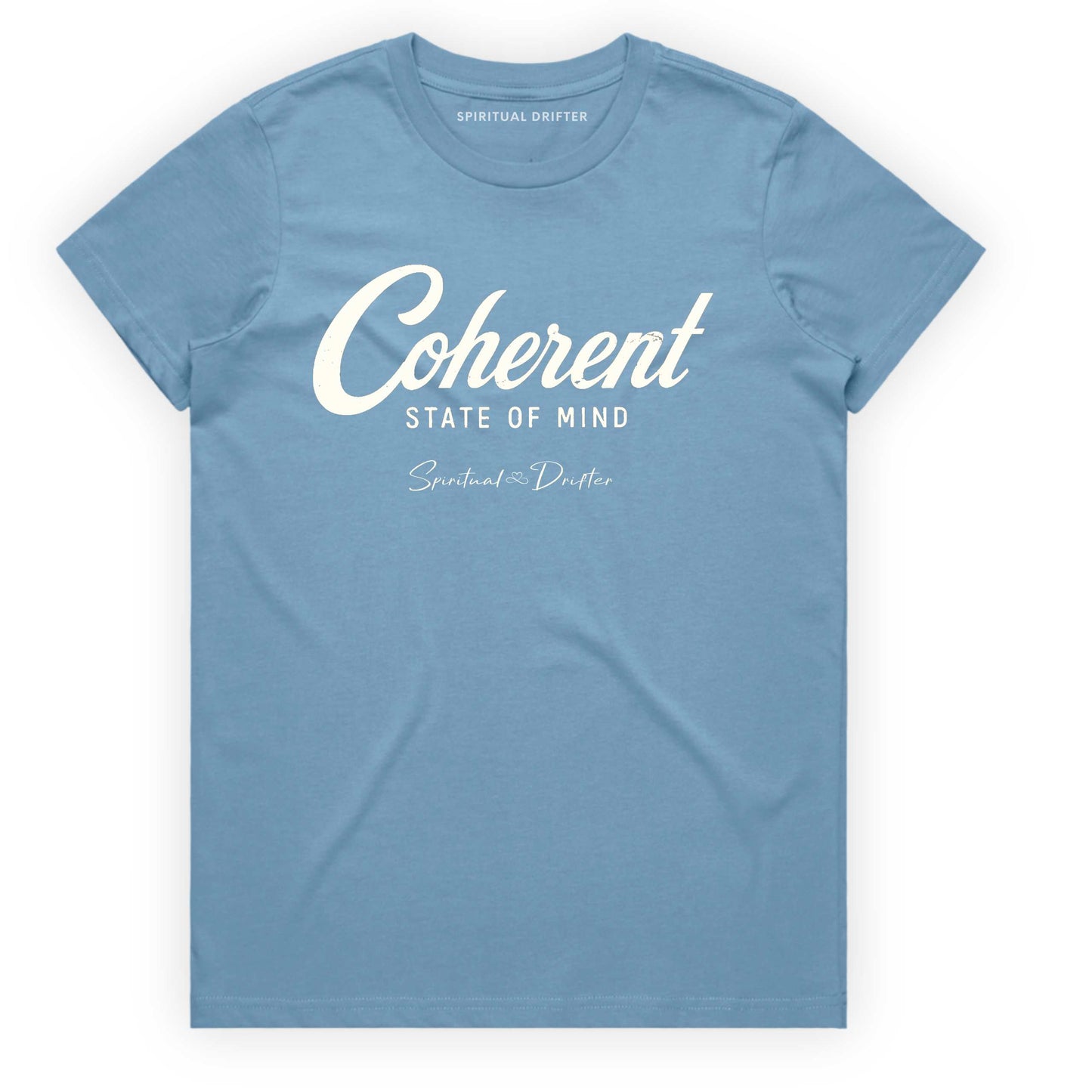 Women's Classic Cotton - Coherent State of Mind T-Shirt in Carolina light blue - spiritual graphic t-shirt for meditation, mindfulness, conscious living, personal growth, yoga lifestyle, and aligned everyday fashion.