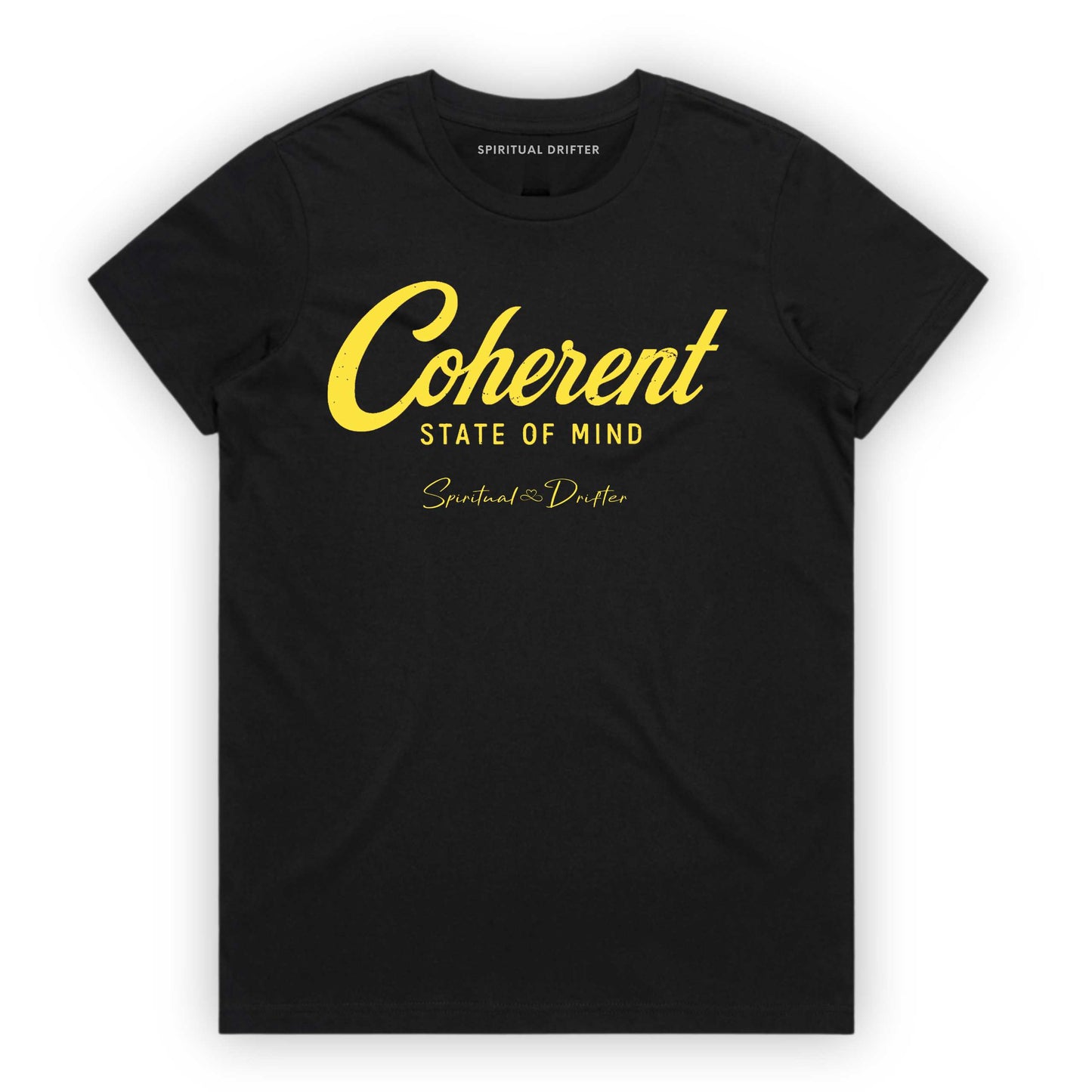 Women's Classic Cotton - Coherent State of Mind T-Shirt in black - spiritual graphic t-shirt for meditation, mindfulness, conscious living, personal growth, yoga lifestyle, and aligned everyday fashion.