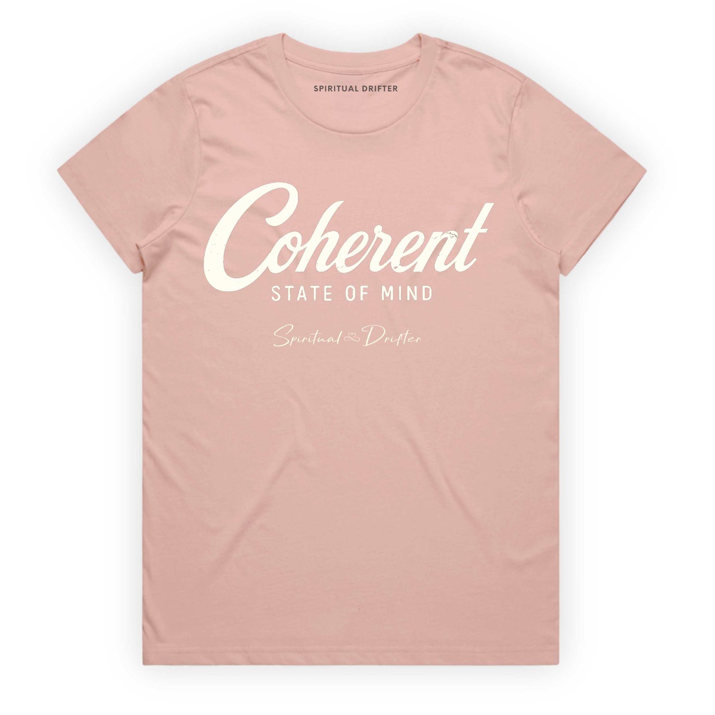 Women's Classic Cotton - Coherent State of Mind T-Shirt in light pink - spiritual graphic t-shirt for meditation, mindfulness, conscious living, personal growth, yoga lifestyle, and aligned everyday fashion.