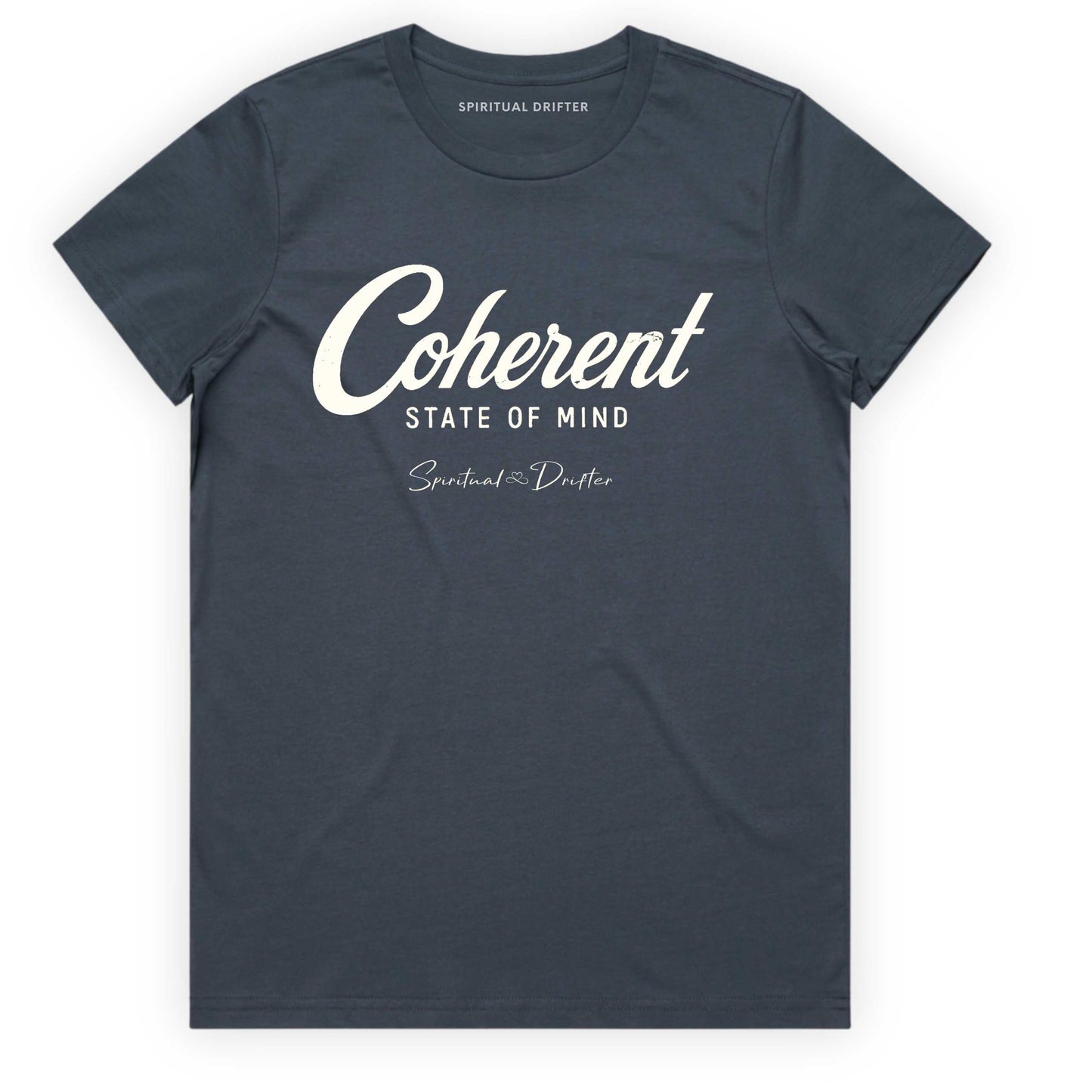 Women's Classic Cotton - Coherent State of Mind T-Shirt in petrol - spiritual graphic t-shirt for meditation, mindfulness, conscious living, personal growth, yoga lifestyle, and aligned everyday fashion.