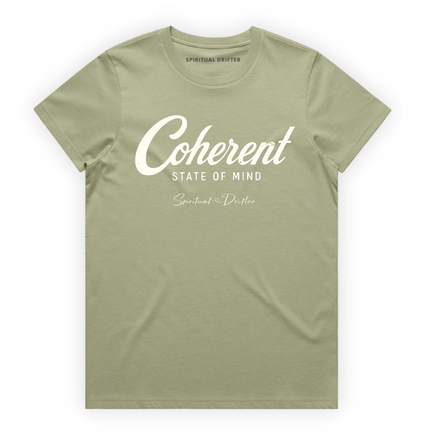 Women's Classic Cotton - Coherent State of Mind T-Shirt in pistachio green - spiritual graphic t-shirt for meditation, mindfulness, conscious living, personal growth, yoga lifestyle, and aligned everyday fashion.