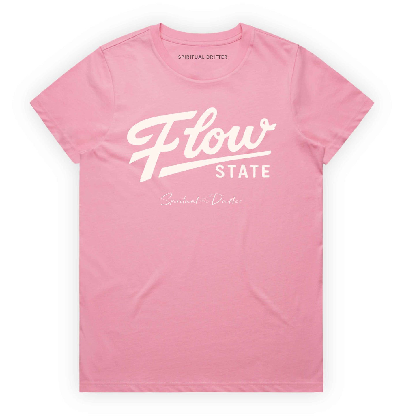 Bubblegum Pink Spiritual Drifter “Flow State” graphic 100% cotton t-shirt. Spiritual lifestyle, positive vibes, aligned, positive mindset, conscious living & yoga clothing. Spiritual apparel inspired by modern mysticism, meditation, manifestation, sacred medicine and conscious living. Yoga and meditation clothing for awakened souls.