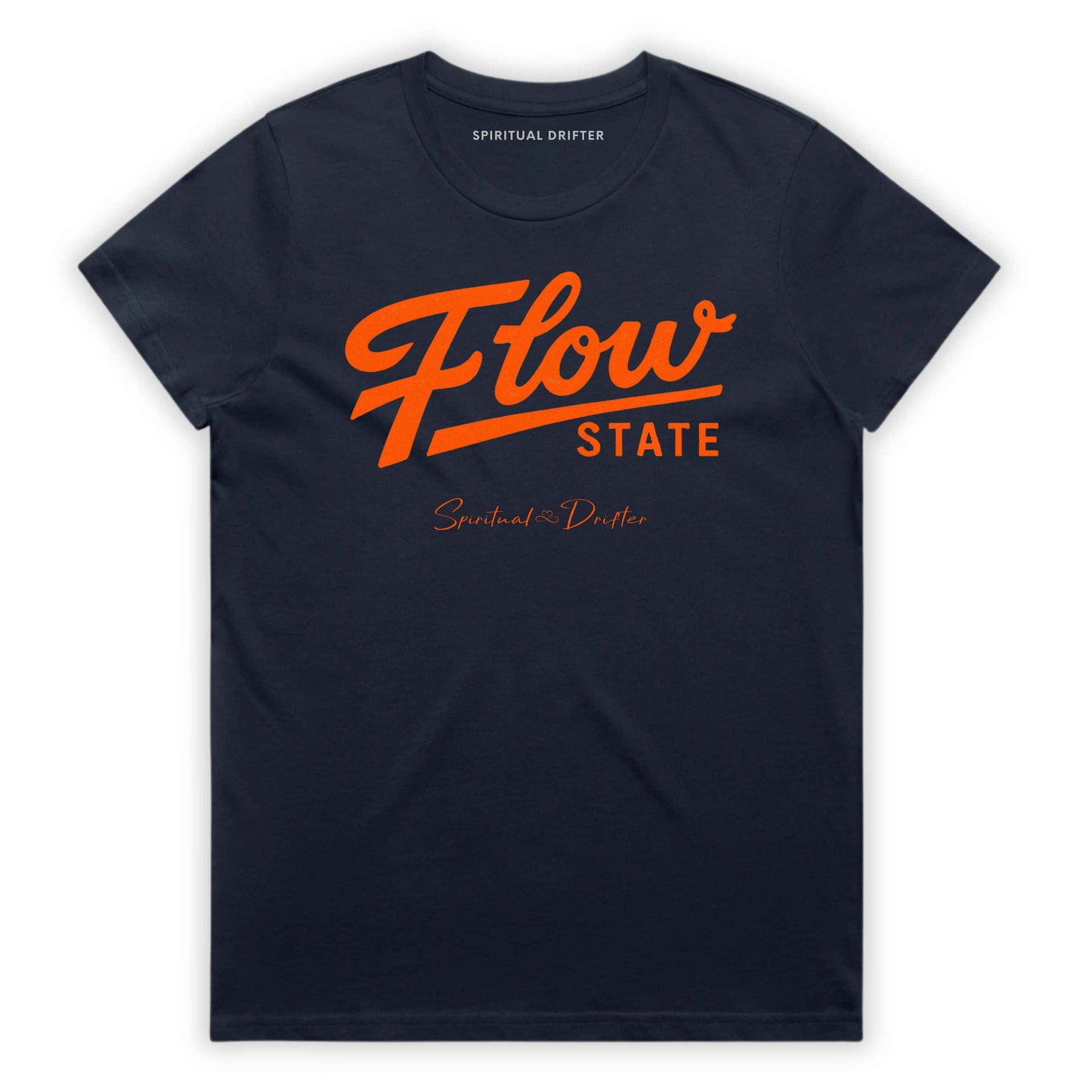 Midnight Blue Navy Spiritual Drifter “Flow State” graphic 100% cotton t-shirt. Spiritual lifestyle, positive vibes, aligned, positive mindset, conscious living & yoga clothing. Spiritual apparel inspired by modern mysticism, meditation, manifestation, sacred medicine and conscious living. Yoga and meditation clothing for awakened souls.