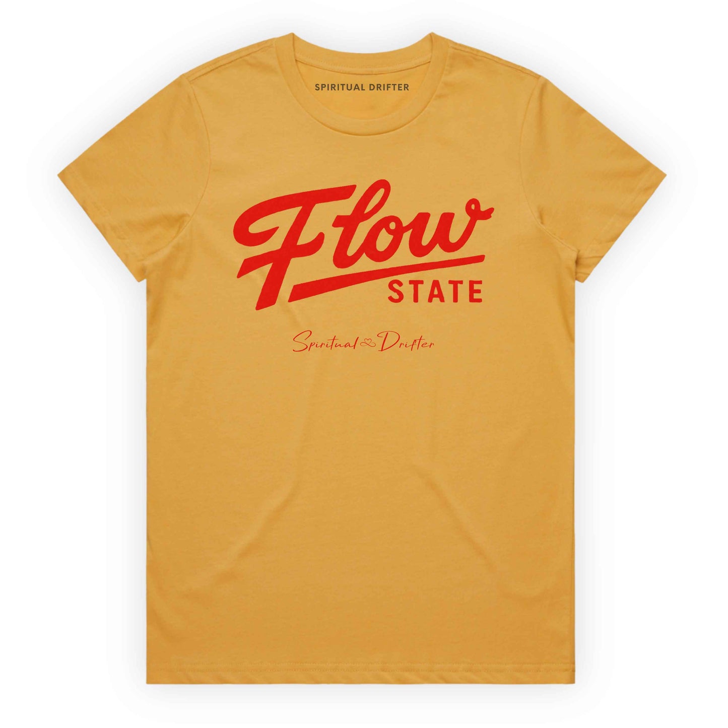 Mustard Yellow Spiritual Drifter “Flow State” graphic 100% cotton t-shirt. Spiritual lifestyle, positive vibes, aligned, positive mindset, conscious living & yoga clothing. Spiritual apparel inspired by modern mysticism, meditation, manifestation, sacred medicine and conscious living. Yoga and meditation clothing for awakened souls.