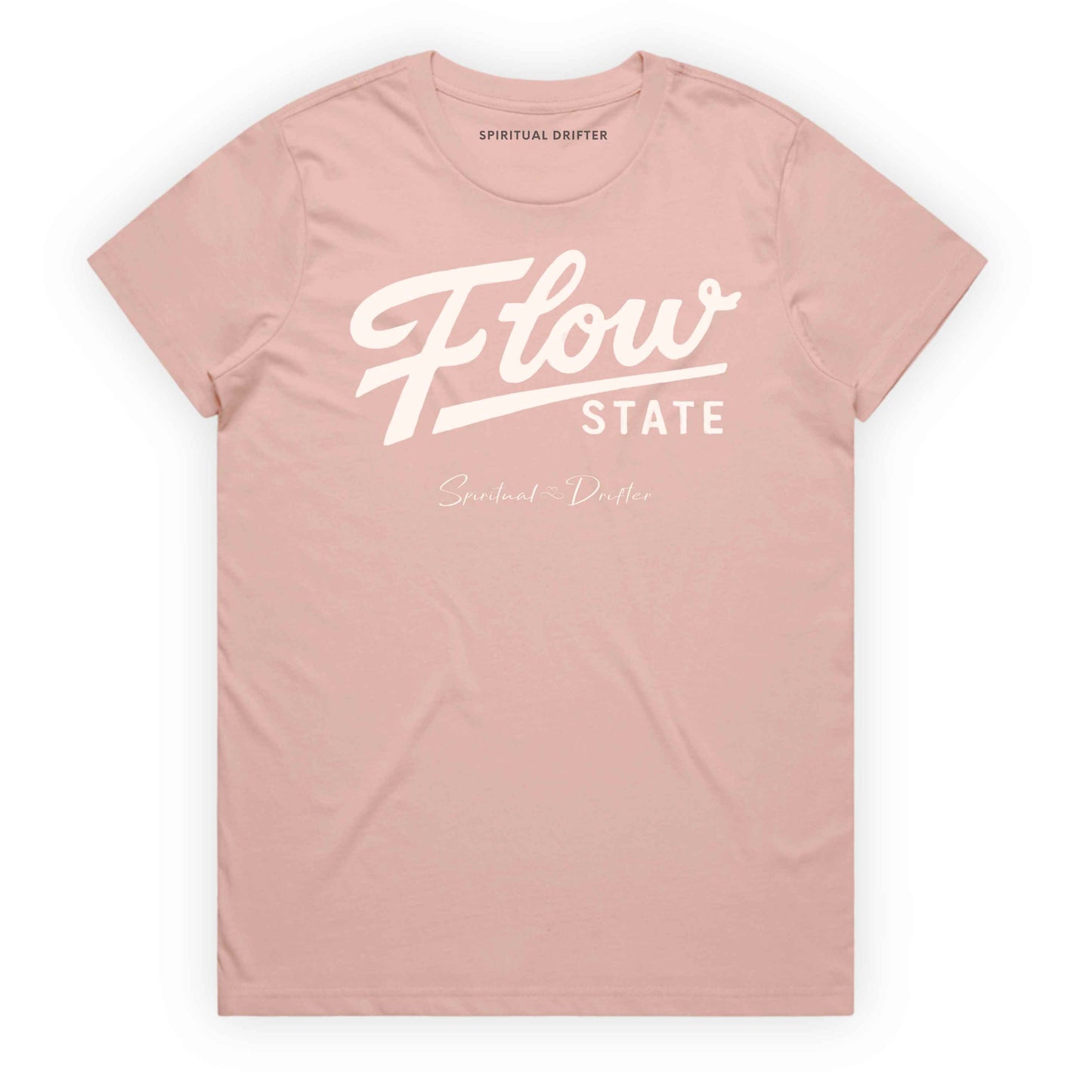 Pale Pink Spiritual Drifter “Flow State” graphic 100% cotton t-shirt. Spiritual lifestyle, positive vibes, aligned, positive mindset, conscious living & yoga clothing. Spiritual apparel inspired by modern mysticism, meditation, manifestation, sacred medicine and conscious living. Yoga and meditation clothing for awakened souls.