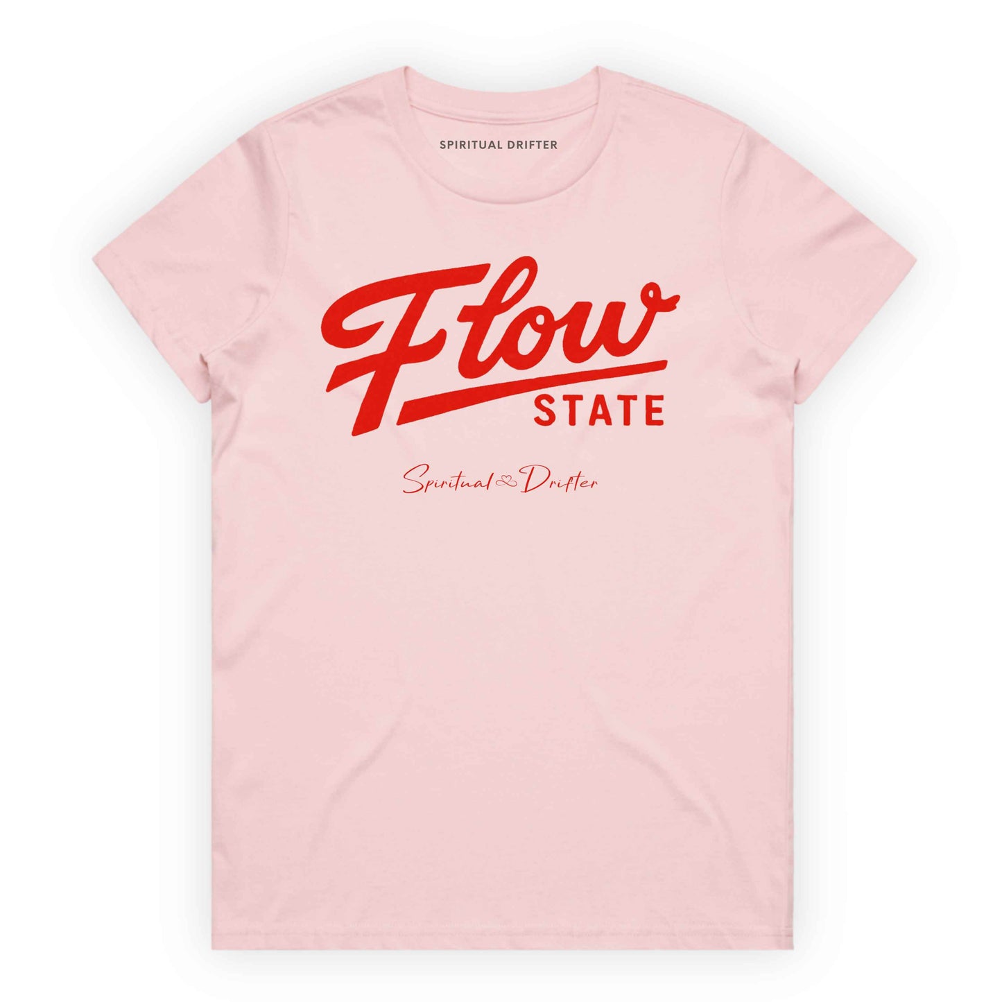 light pink Spiritual Drifter “Flow State” graphic 100% cotton t-shirt. Spiritual lifestyle, positive vibes, aligned, positive mindset, conscious living & yoga clothing. Spiritual apparel inspired by modern mysticism, meditation, manifestation, sacred medicine and conscious living. Yoga and meditation clothing for awakened souls.