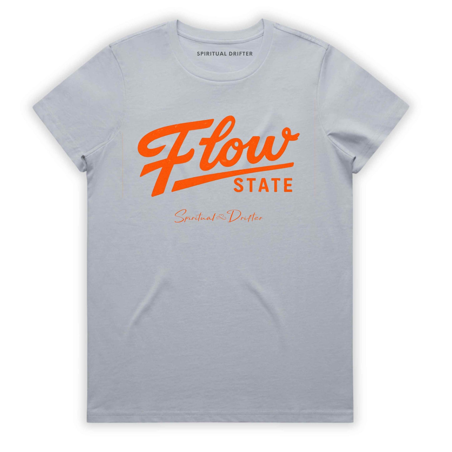 Powder blue grey Spiritual Drifter “Flow State” graphic 100% cotton t-shirt. Spiritual lifestyle, positive vibes, aligned, positive mindset, conscious living & yoga clothing. Spiritual apparel inspired by modern mysticism, meditation, manifestation, sacred medicine and conscious living. Yoga and meditation clothing for awakened souls.
