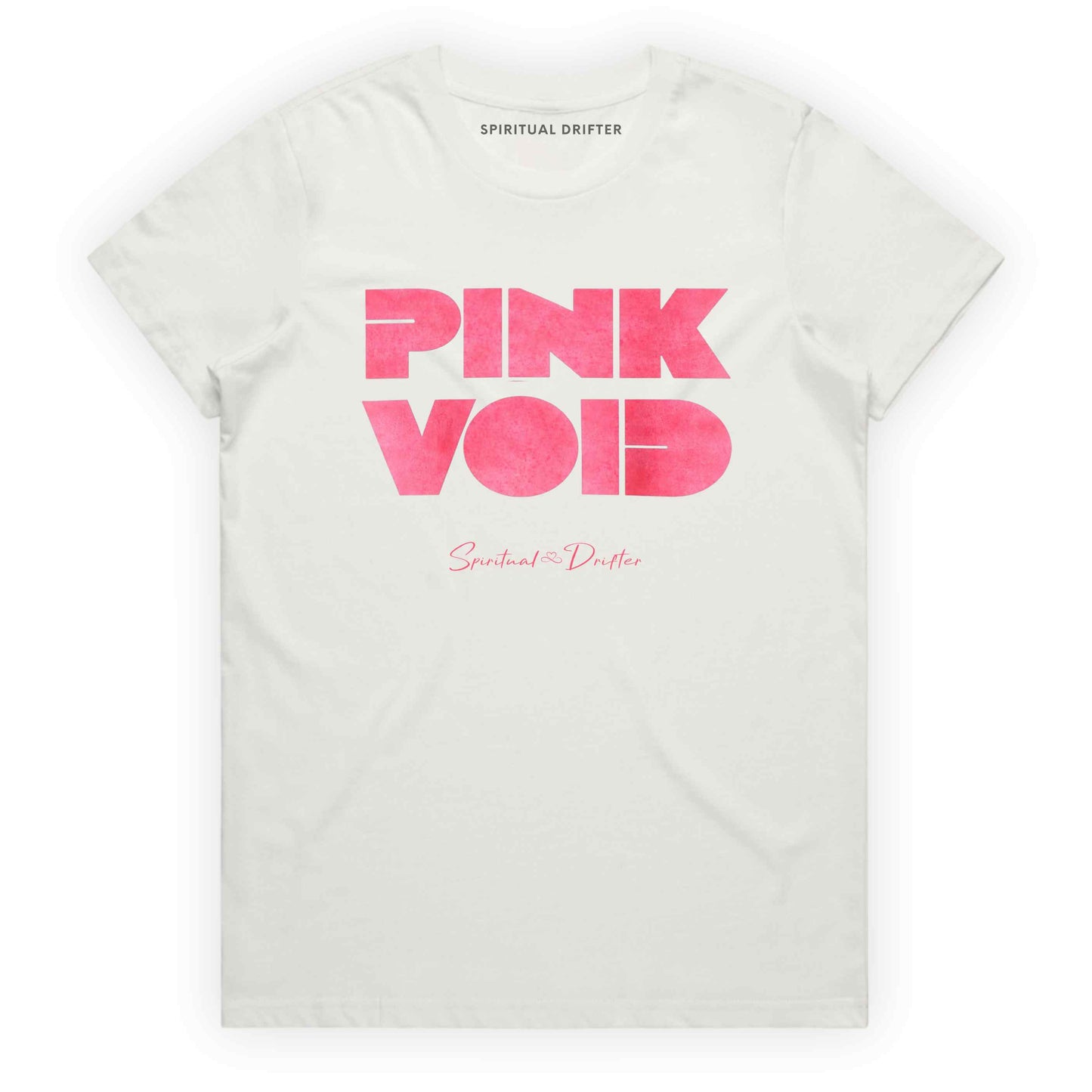 Spiritual Drifter Natural t-shirt with "Pink Void" graphic on a white background