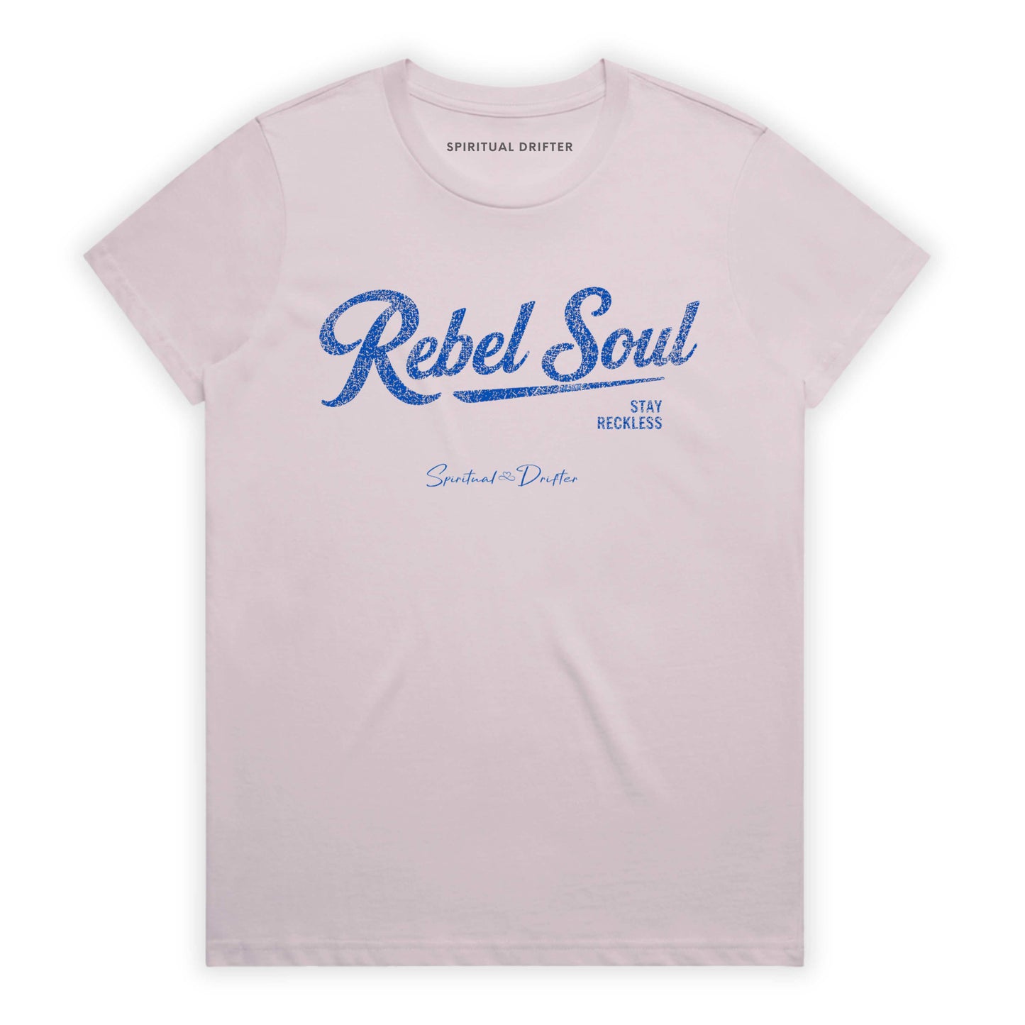 Orchid Spiritual Drifter t-shirt with 'Rebel Soul' text on a white background Elevated spiritual apparel inspired by awakening, meditation, mindfulness, yoga, law of attraction and conscious living.