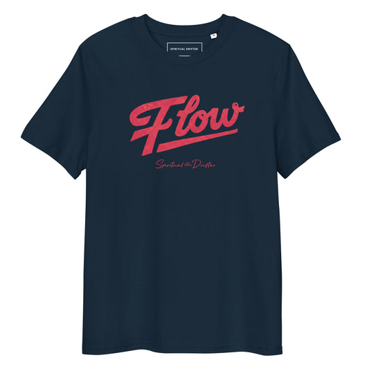 Spiritual Drifter “Flow” graphic unisex organic cotton t-shirt in navy – elevated spiritual apparel inspired by mindfulness, coherence, meditation and living in a state of surrender and flow.