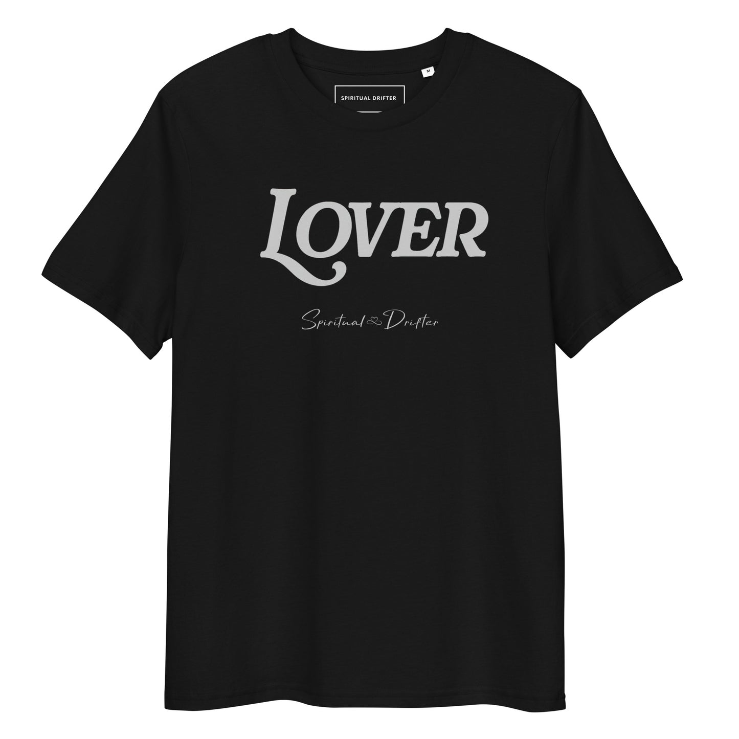 Spiritual Drifter “Lover” graphic unisex organic cotton t-shirt in black – elevated spiritual apparel inspired by mindfulness, manifestation, coherence, meditation, and living in a state of initiation.