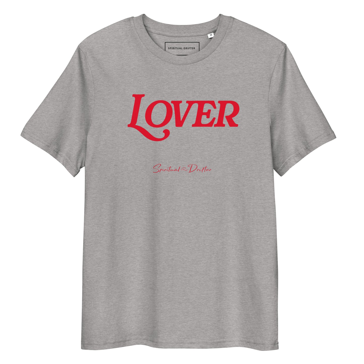 Spiritual Drifter “Lover” graphic unisex organic cotton t-shirt in heather gray – elevated spiritual apparel inspired by mindfulness, manifestation, coherence, meditation, and living in a state of initiation.