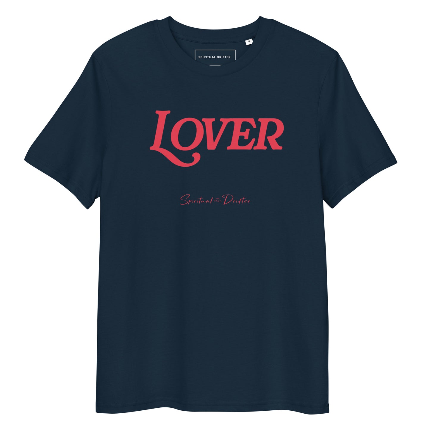 Spiritual Drifter “Lover” graphic unisex organic cotton t-shirt in navy – elevated spiritual apparel inspired by mindfulness, manifestation, coherence, meditation, and living in a state of initiation.