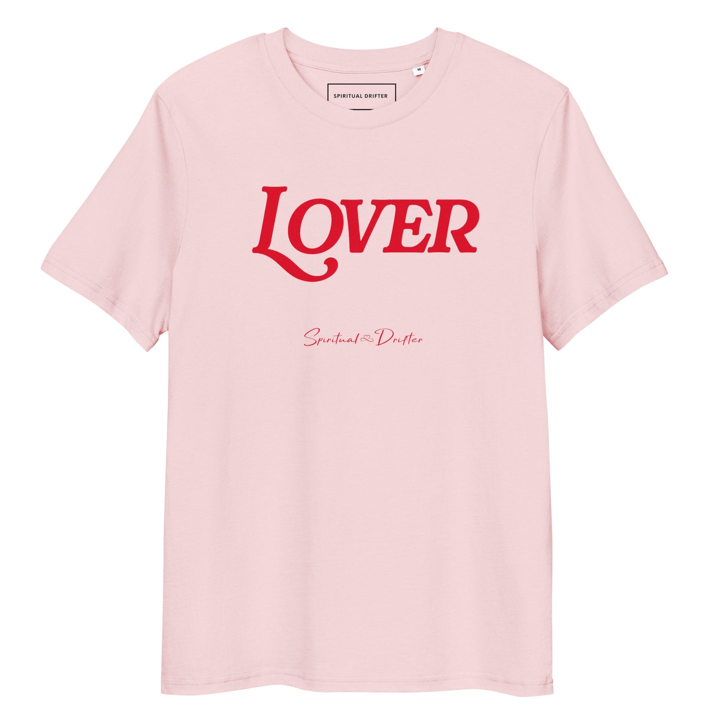 Spiritual Drifter “Lover” graphic unisex organic cotton t-shirt in pink – elevated spiritual apparel inspired by mindfulness, manifestation, coherence, meditation, and living in a state of initiation.