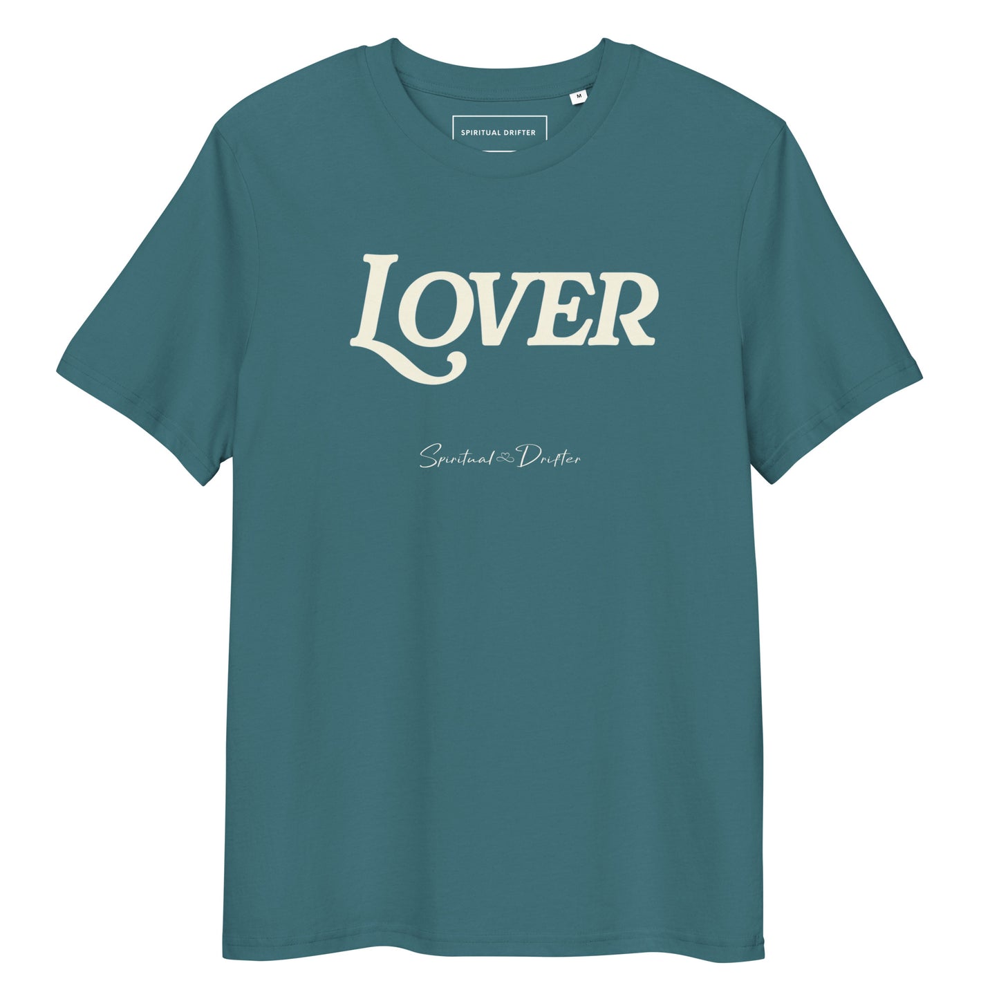Spiritual Drifter “Lover” graphic unisex organic cotton t-shirt in stargazer green – elevated spiritual apparel inspired by mindfulness, manifestation, coherence, meditation, and living in a state of initiation.