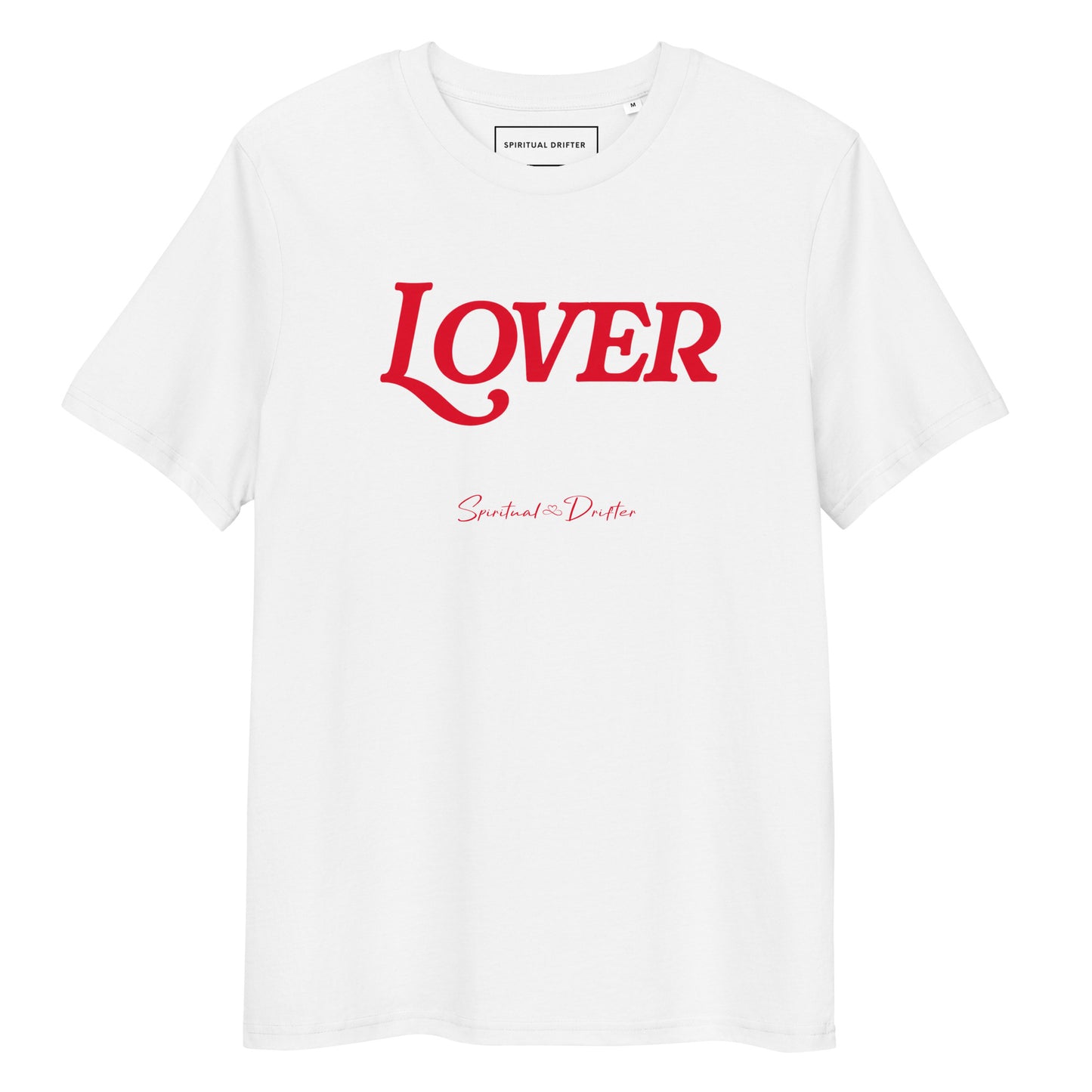 Spiritual Drifter “Lover” graphic unisex organic cotton t-shirt in white – elevated spiritual apparel inspired by mindfulness, manifestation, coherence, meditation, and living in a state of initiation.