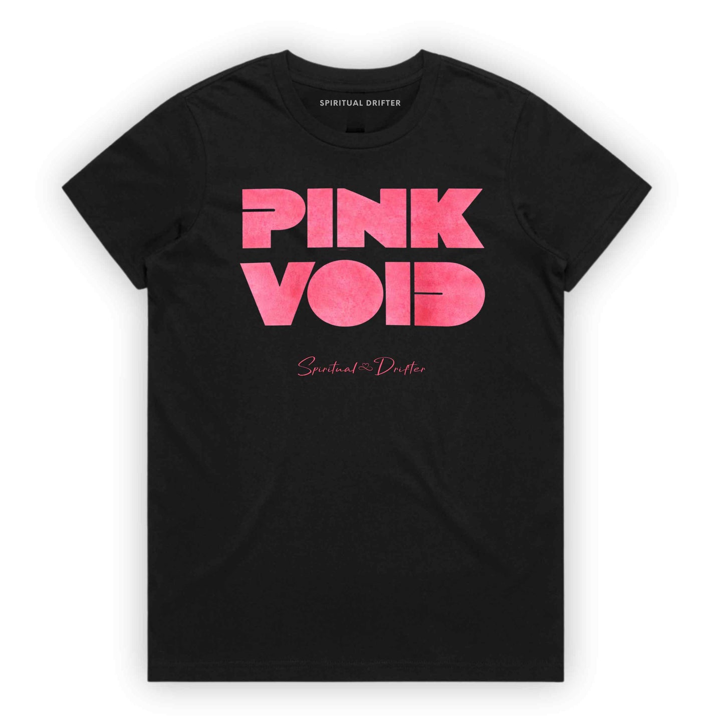 Spiritual Drifter Black t-shirt with "Pink Void" graphic on a white background