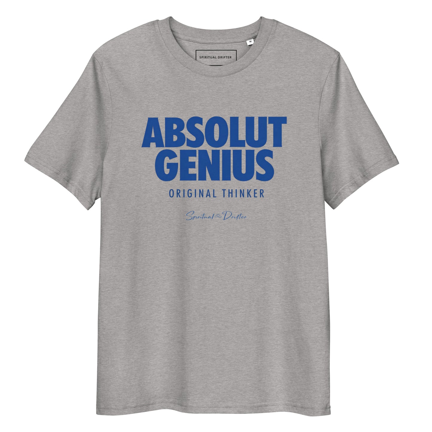 Spiritual Drifter Absolute Genius Original Thinker graphic organic cotton t-shirt in heather grey. Elevated spiritual apparel inspired by meditation, mindfulness, abundance, genius original thought and conscious living.
