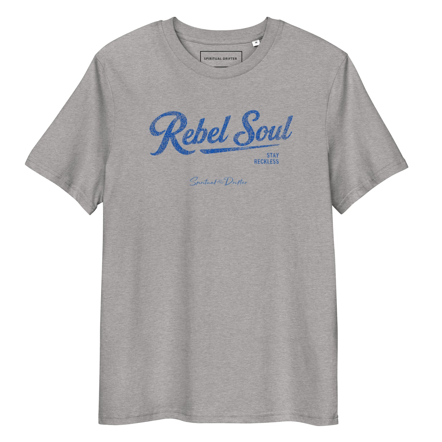 Spiritual Drifter Rebel Soul graphic organic cotton t-shirt in light grey. Elevated spiritual apparel inspired by meditation, mindfulness, yoga, positive vibes, law of attraction and conscious living.
