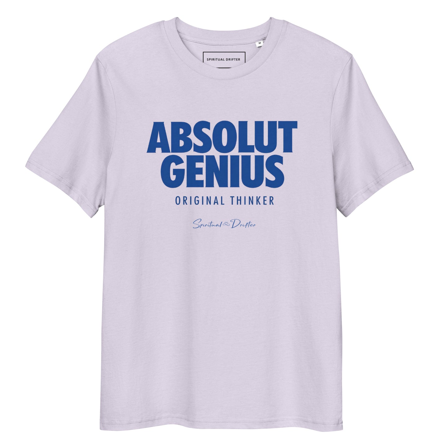 Spiritual Drifter Absolute Genius Original Thinker graphic organic cotton t-shirt in lilac. Elevated spiritual apparel inspired by meditation, mindfulness, abundance, genius original thought and conscious living.