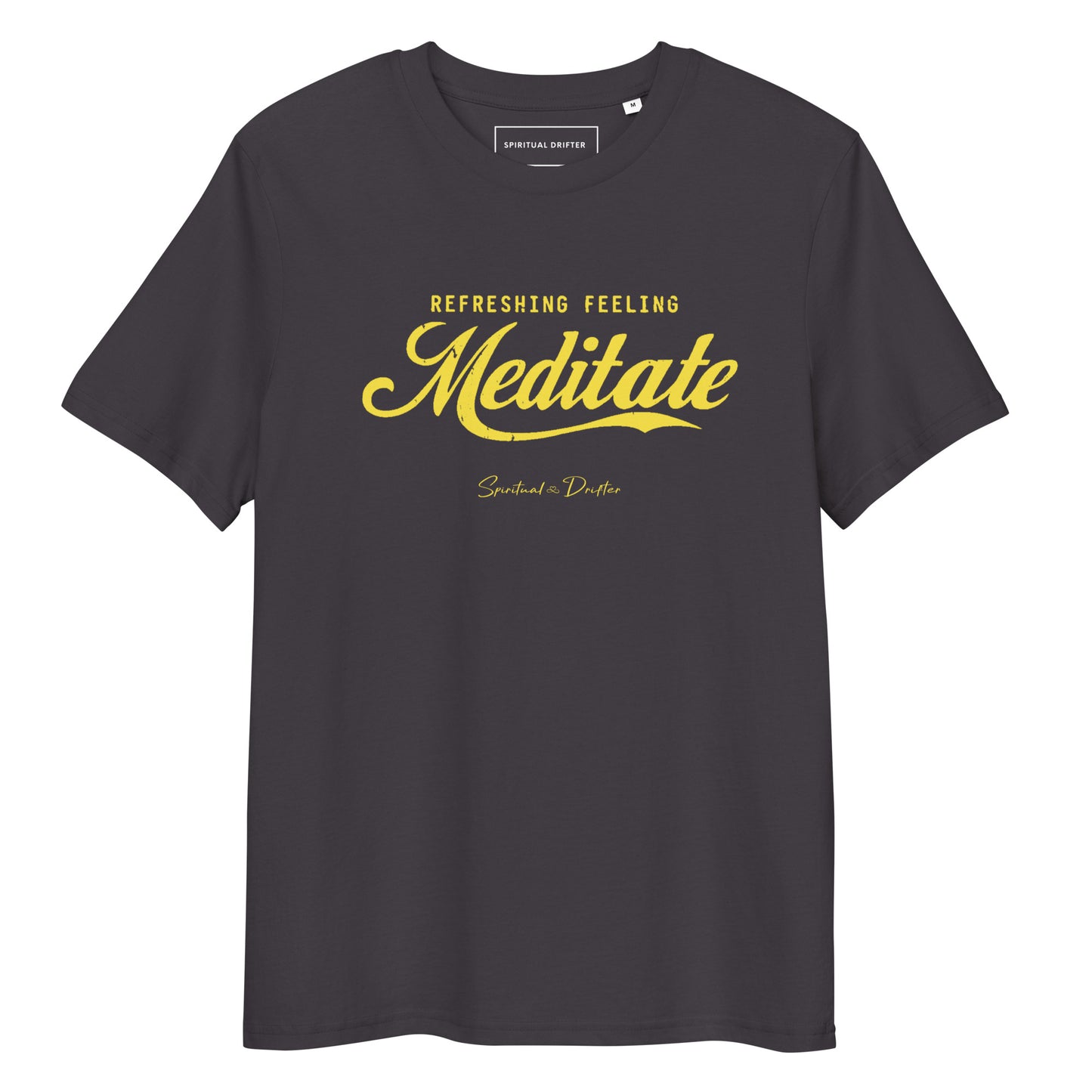 Charcoal grey Spiritual Drifter Meditate, refreshing feeling, organic cotton t-shirt – premium unisex minimalist spiritual apparel