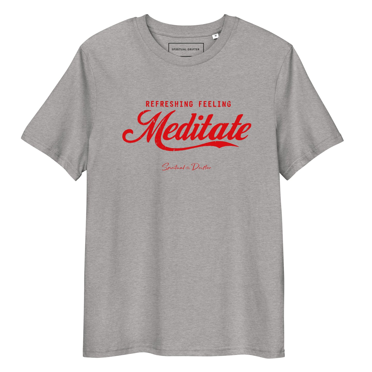 Spiritual Drifter Meditate organic cotton t-shirt in heather grey – rich minimalist spiritual clothing for mindfulness and conscious living