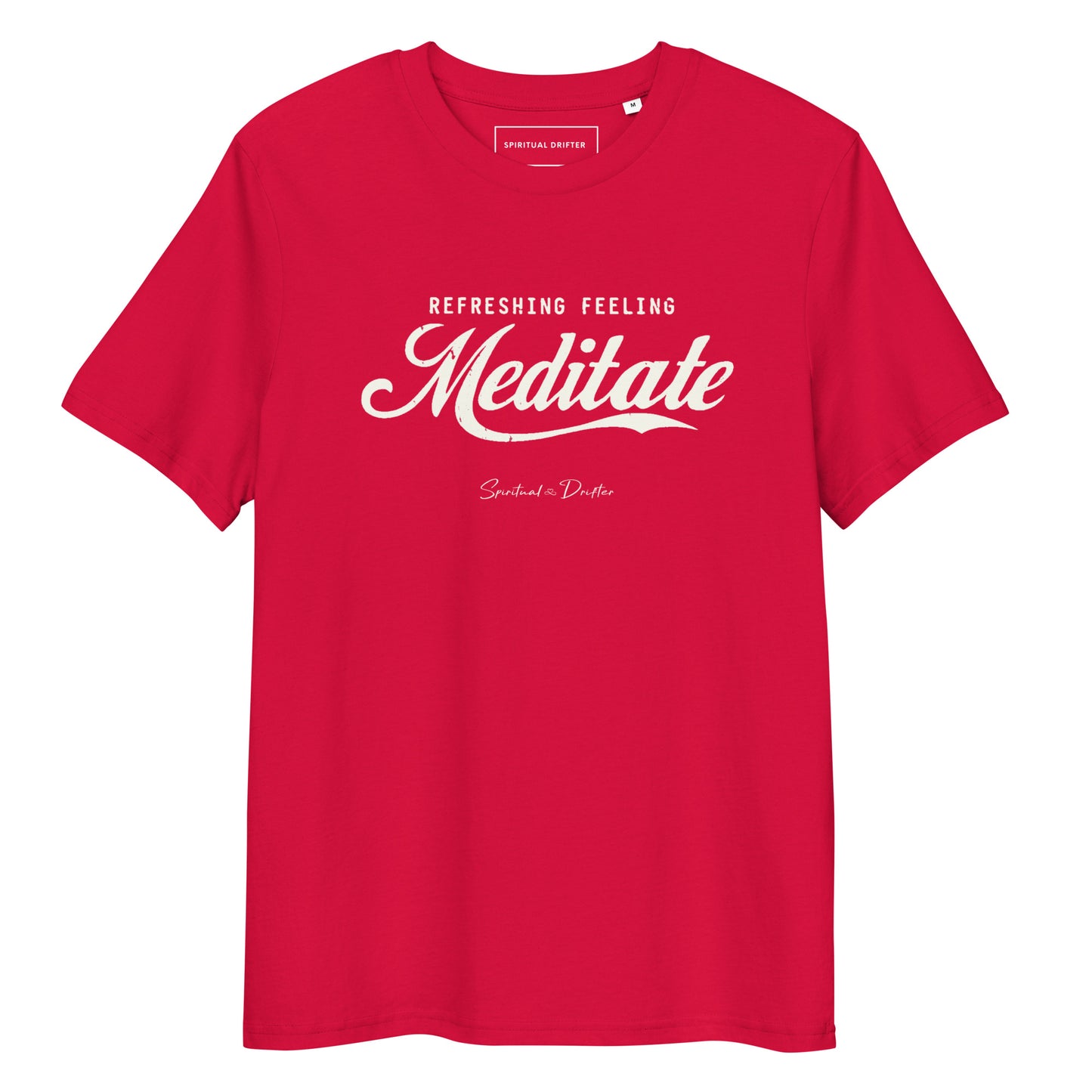 Spiritual Drifter Meditate organic cotton t-shirt in red – bold minimalist spiritual clothing for mindfulness and conscious living