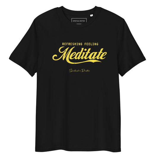 Spiritual Drifter Meditate organic cotton t-shirt in black – elevated spiritual apparel inspired by mindfulness, coherence, and conscious living