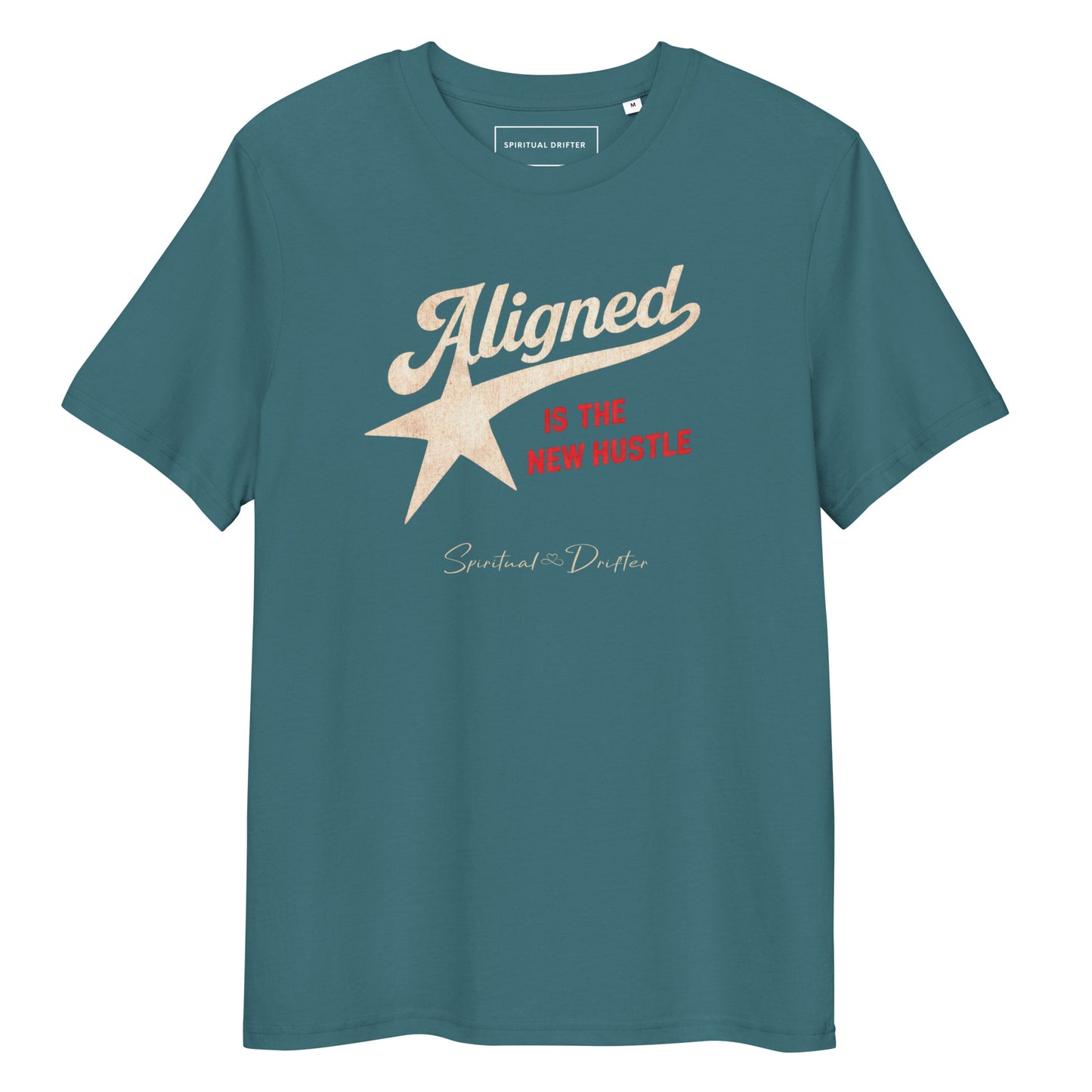 Spiritual Drifter Aligned is the New Hustle graphic organic cotton t-shirt in stargazer. Elevated spiritual apparel inspired by meditate, mindfulness, abundance, alignment and conscious living
