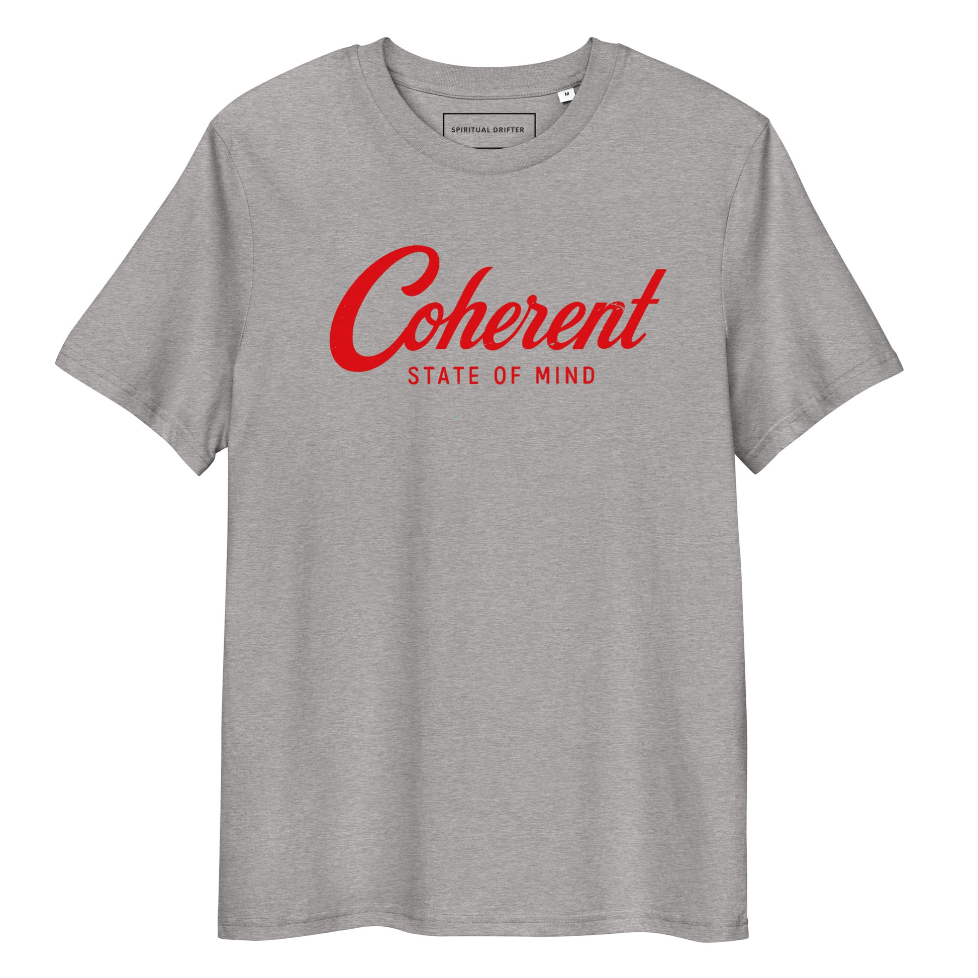 Spiritual Drifter Coherent State of Mind graphic organic cotton t-shirt in heather grey. Elevated spiritual apparel inspired by meditation, mindfulness, coherence, self awareness, abundance, law of attraction and conscious living.
