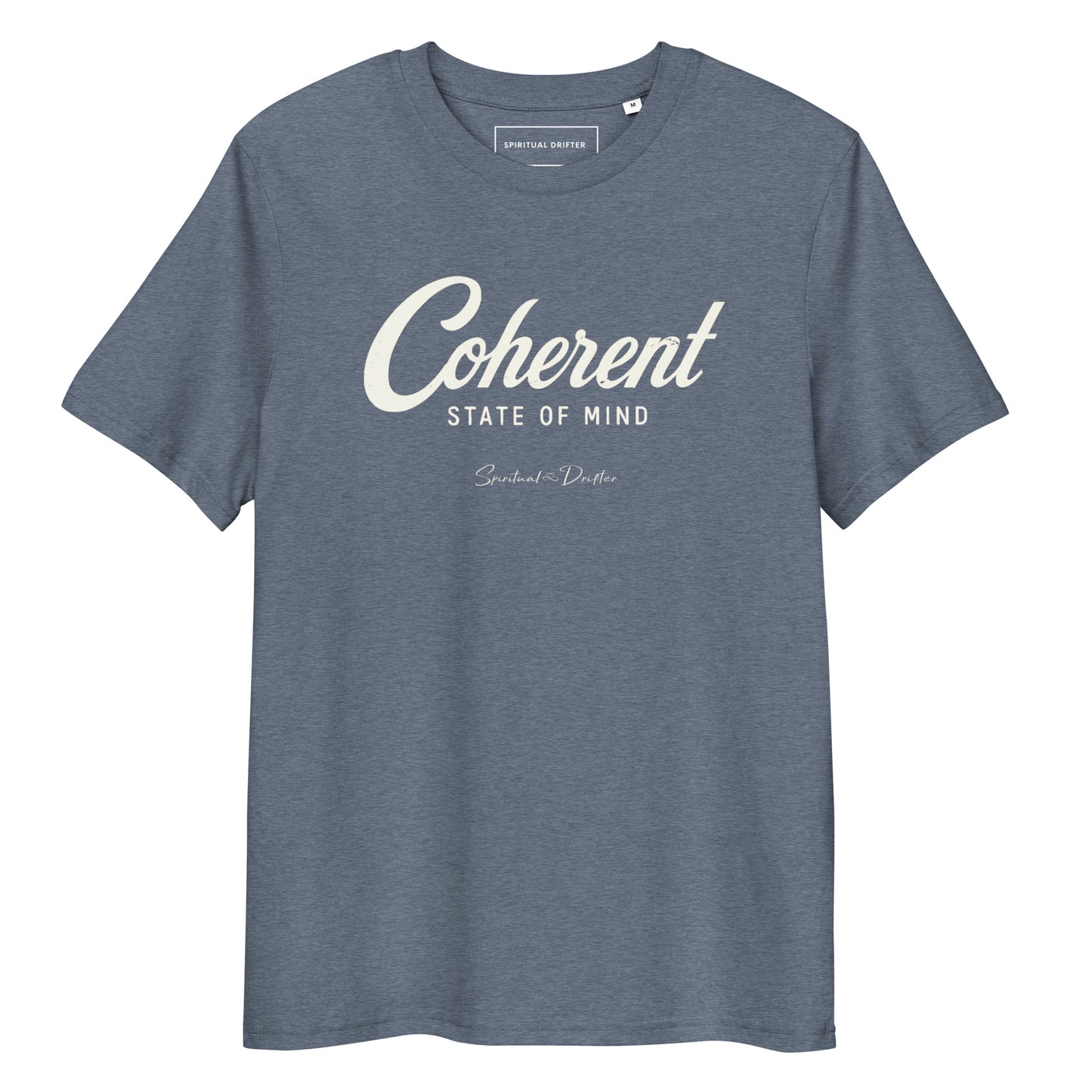 Spiritual Drifter “Coherent State of Mind” organic cotton t-shirt in heather blue – rich minimalist spiritual clothing for mindfulness and conscious living