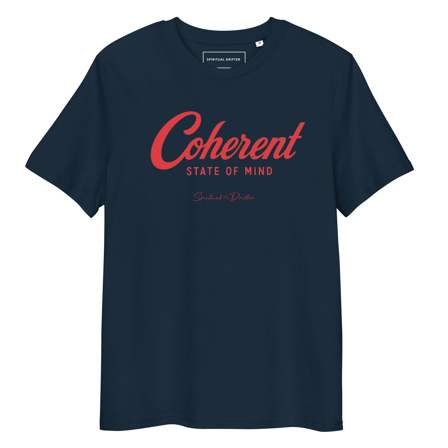 Spiritual Drifter “Coherent State of Mind” organic cotton t-shirt in navy – rich minimalist spiritual clothing for mindfulness and conscious living