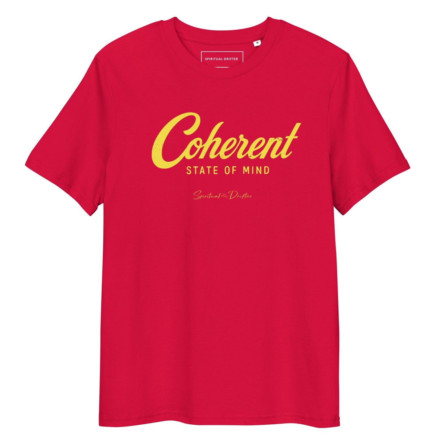 Spiritual Drifter “Coherent State of Mind” organic cotton t-shirt in red – rich minimalist spiritual clothing for mindfulness and conscious living