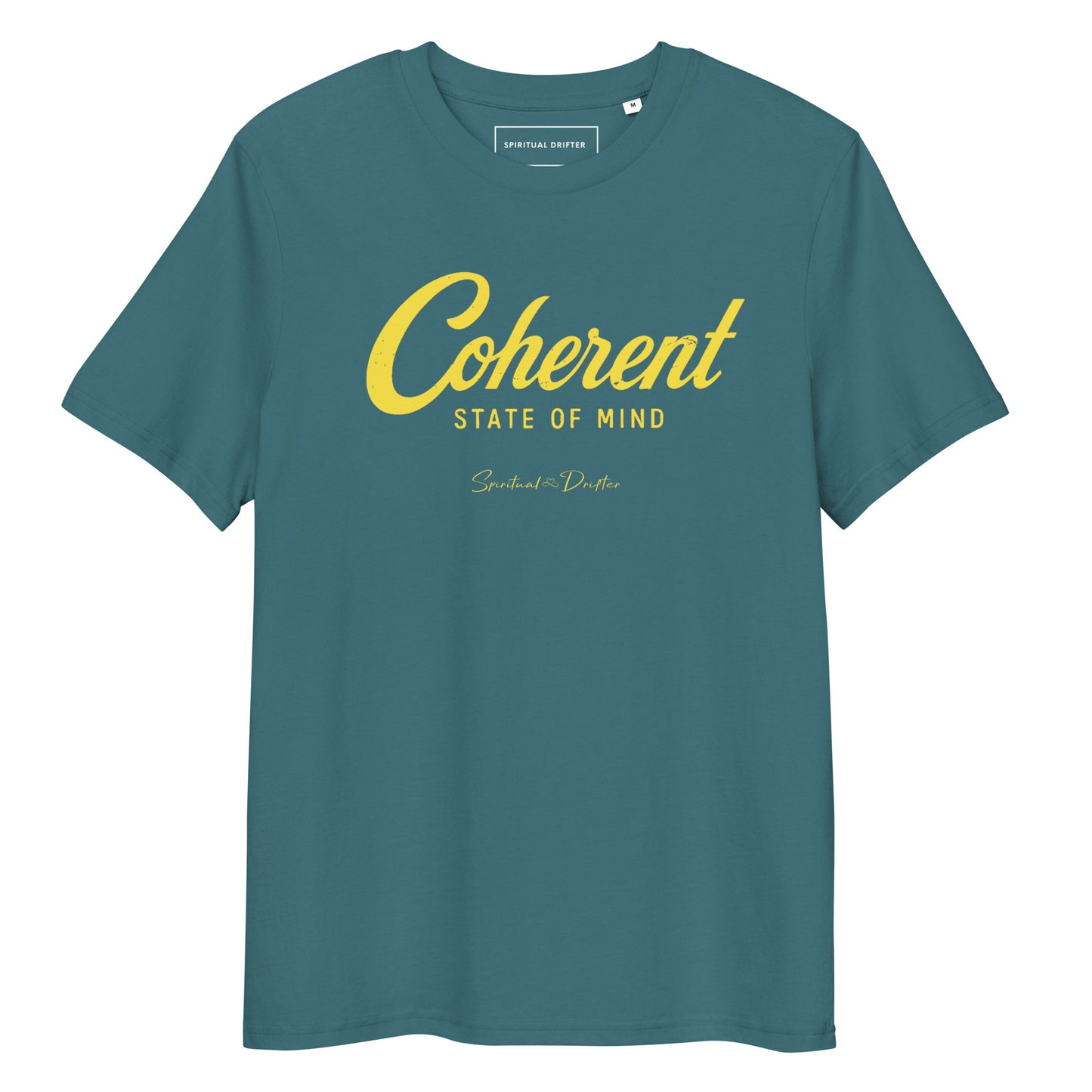 Spiritual Drifter “Coherent State of Mind” organic cotton t-shirt in stargazer green – rich minimalist spiritual clothing for mindfulness and conscious living